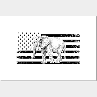 Elephant American Flag Stars And Stripes Posters and Art